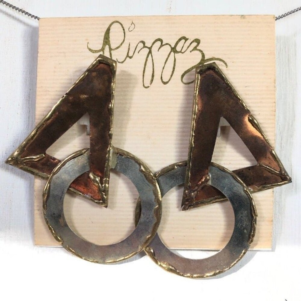 Pizzaz Mixed Metal Circle Triangle Earrings NOC